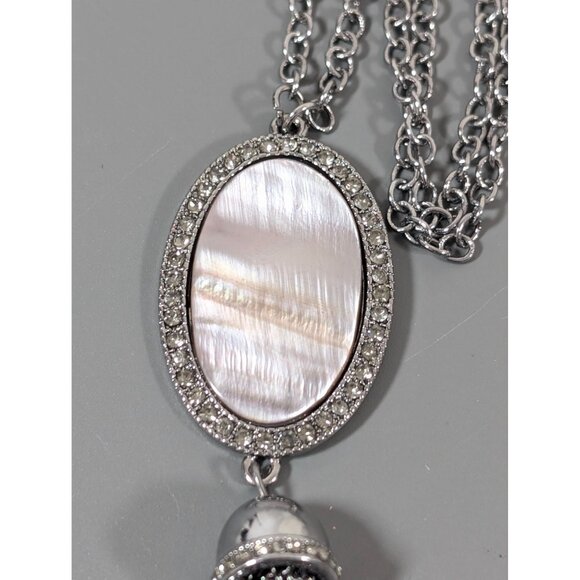 Boho Coastal Chic Abalone Shell Chain Tassel Rhinestone Necklace Long 32" - Picture 5 of 10